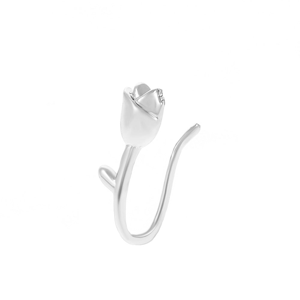 Clip per il naso a forma di U con stella e cuore placcata in rame vintage con zirconia cubica