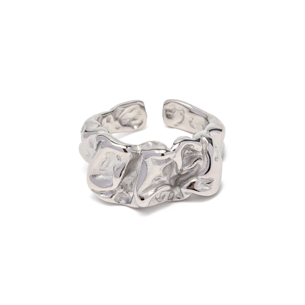 Anillo de acero inoxidable geométrico minimalista con acabado chapado para mujer, anillo de moda de tonos fríos para dedo índice