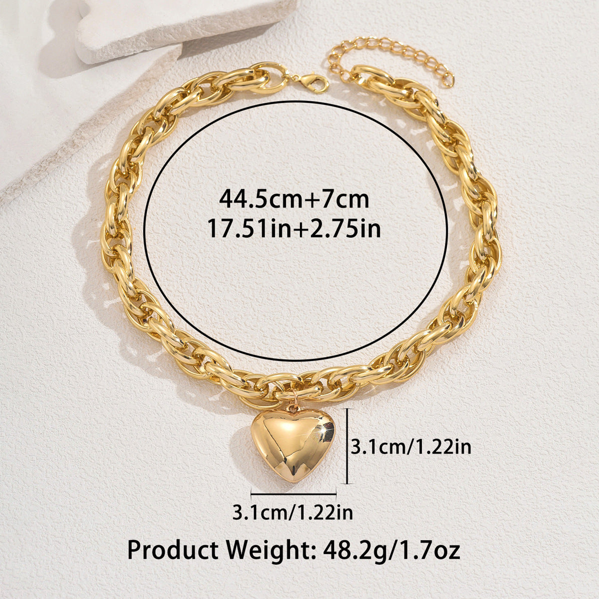 Collar con Colgante de Aleación de Zinc con Corazón Geométrico para Mujer con Acabado Galvanizado, Diseño Moderno y Versátil
