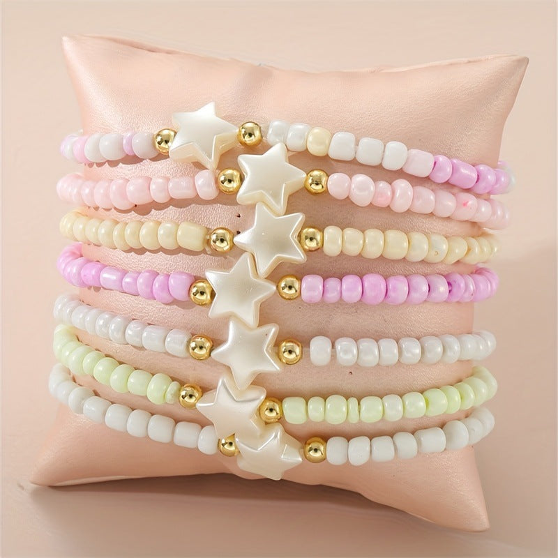 Pulsera de cuentas Sweet Friendship para niñas con dijes de corazón y estrella, cuentas de vidrio hechas a mano, joyería infantil de estilo princesa minimalista