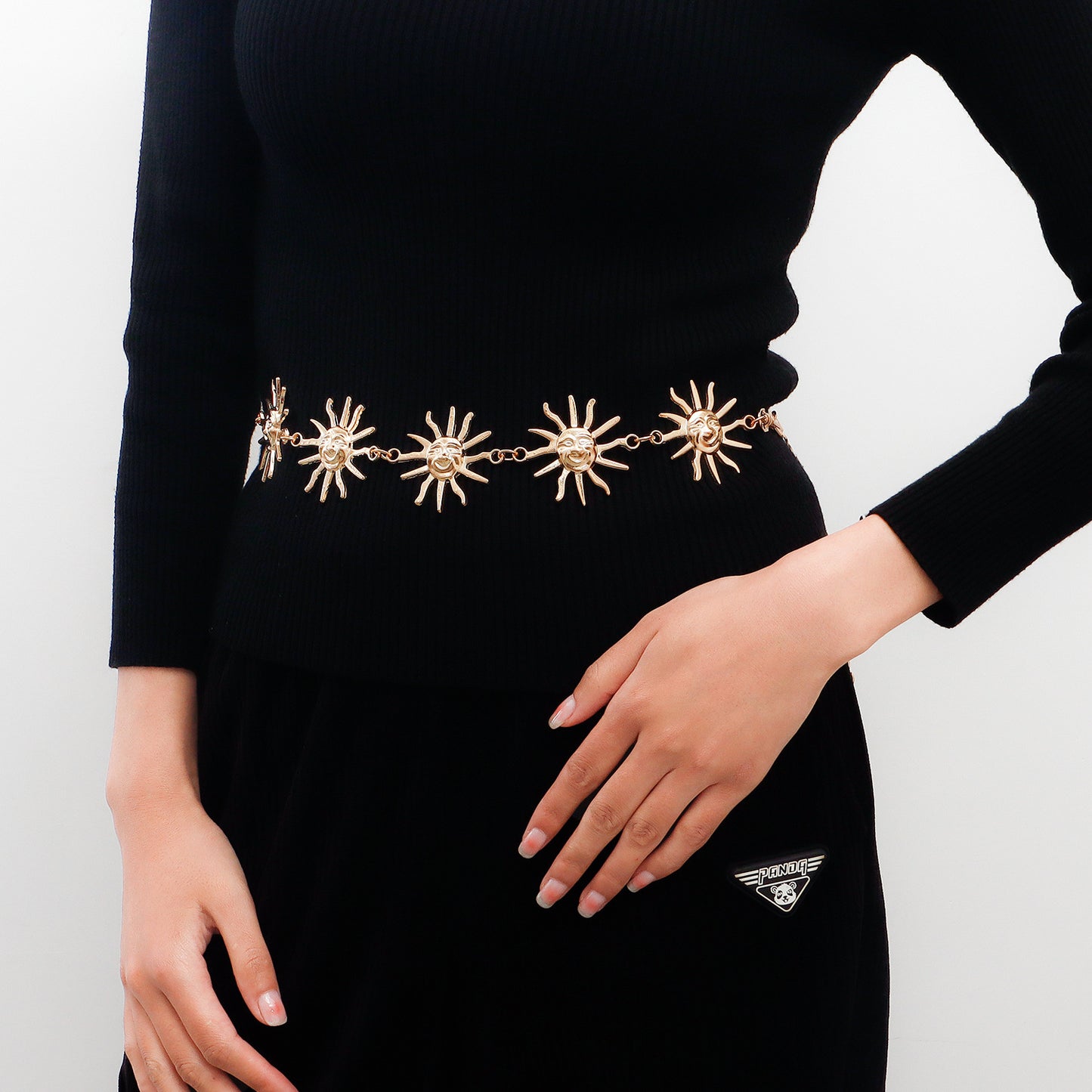 Punk Metal Sun Smile Face Decorative Waist Chain for Women