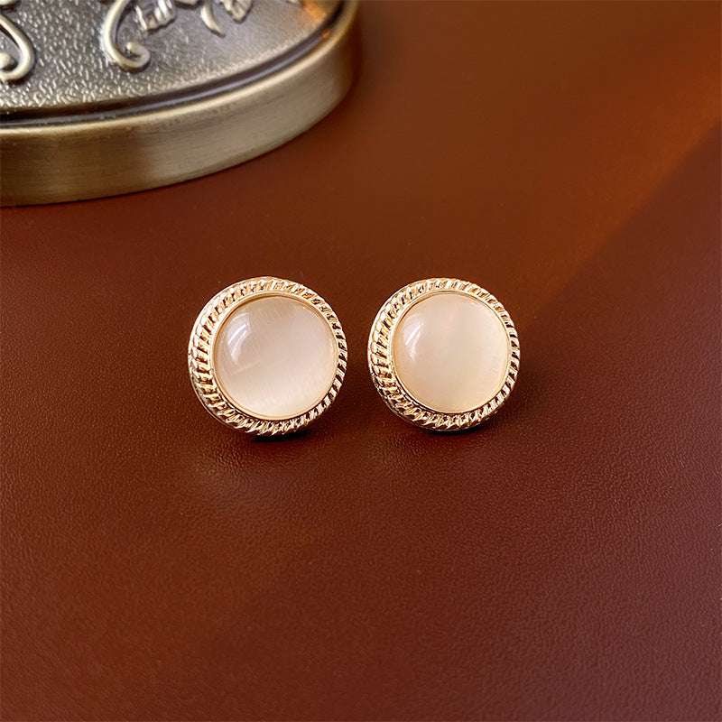Vintage Geometric Cat's Eye Stud Earrings in Alloy with Plated Steel Posts