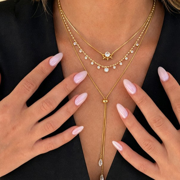 Minimalist Luxury Geometric Round Rhinestone Stainless Steel PVD Necklace for Women