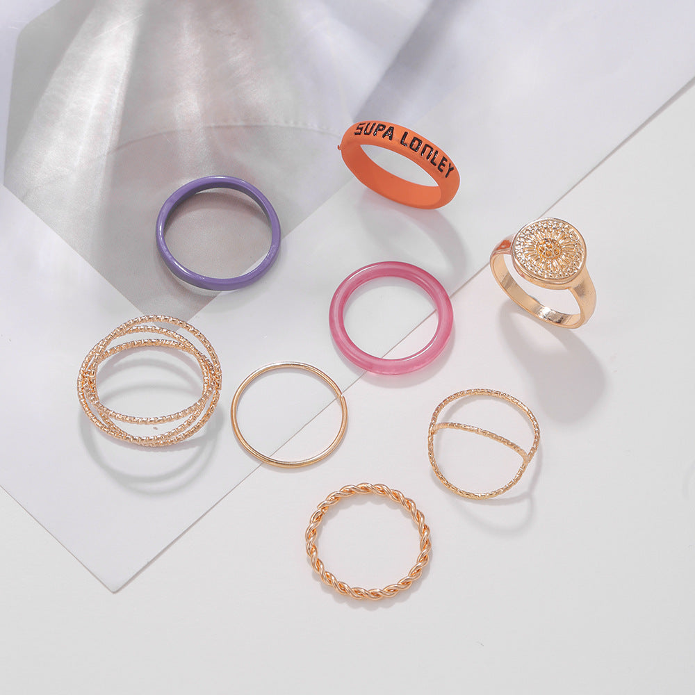 Vintage Gold Silver Tone Heart Geometric Alloy Plated Rope Ring Set for Unisex