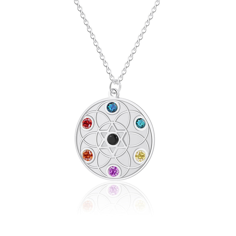 Collar minimalista redondo geométrico de acero titanio para mujer con baño de oro e incrustaciones de pedrería de colores