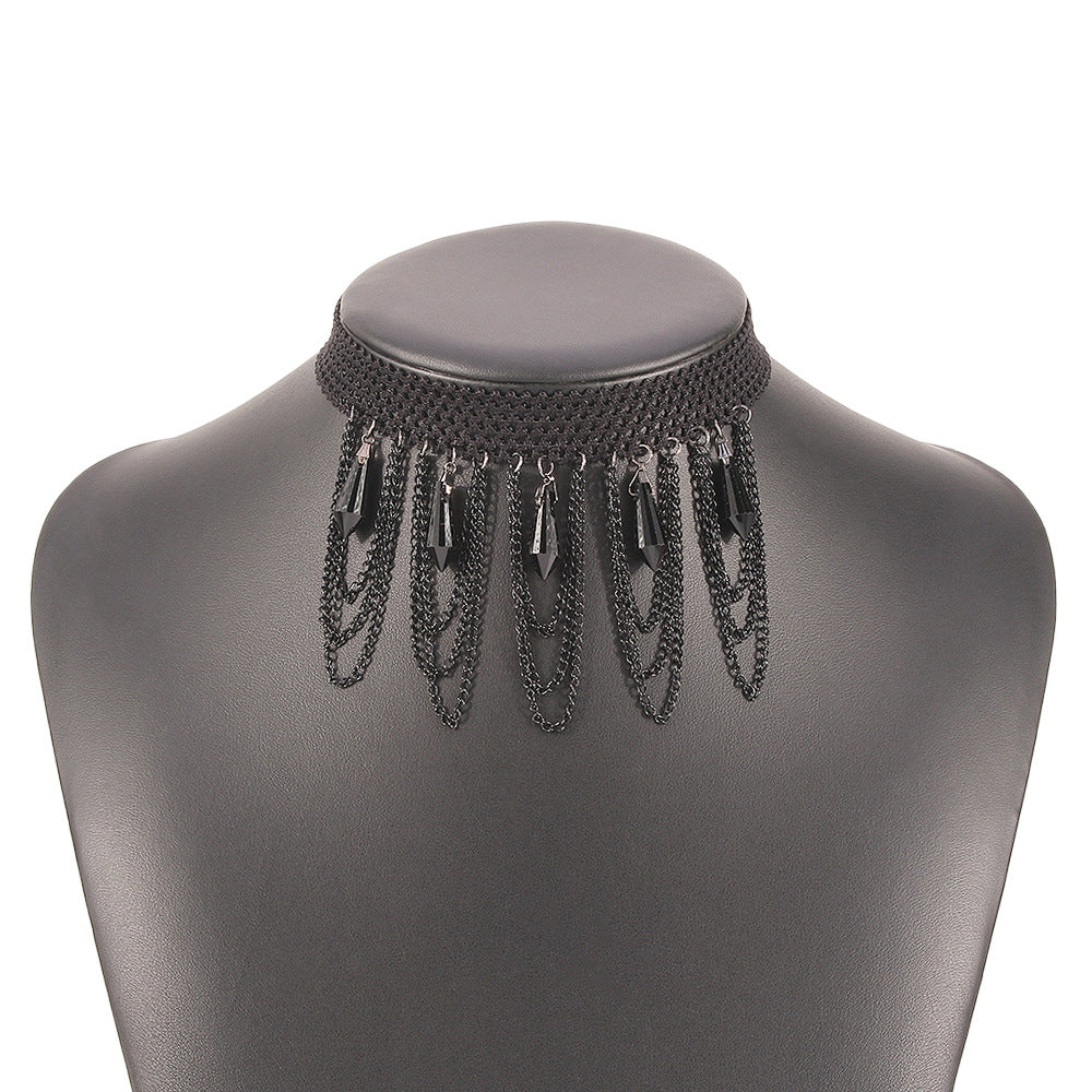 Sweet and Edgy Geometric Lace Choker Necklace for Women with Rhinestone Pumpkin and Skull Accents Halloween Themed