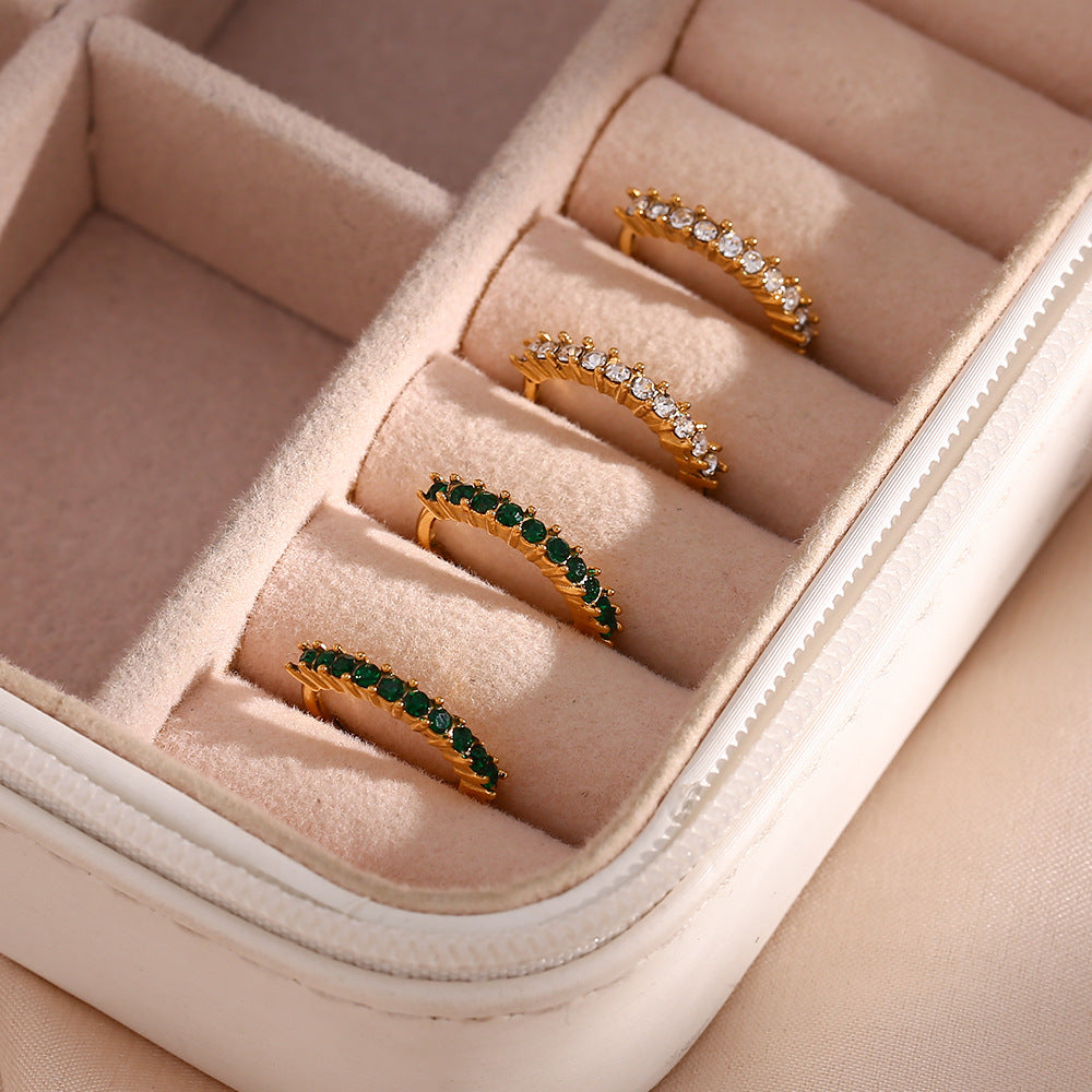 Minimalist Geometric Stainless Steel 18K Gold Plated Mini Huggie Earrings with Micro-Pavé Zirconia