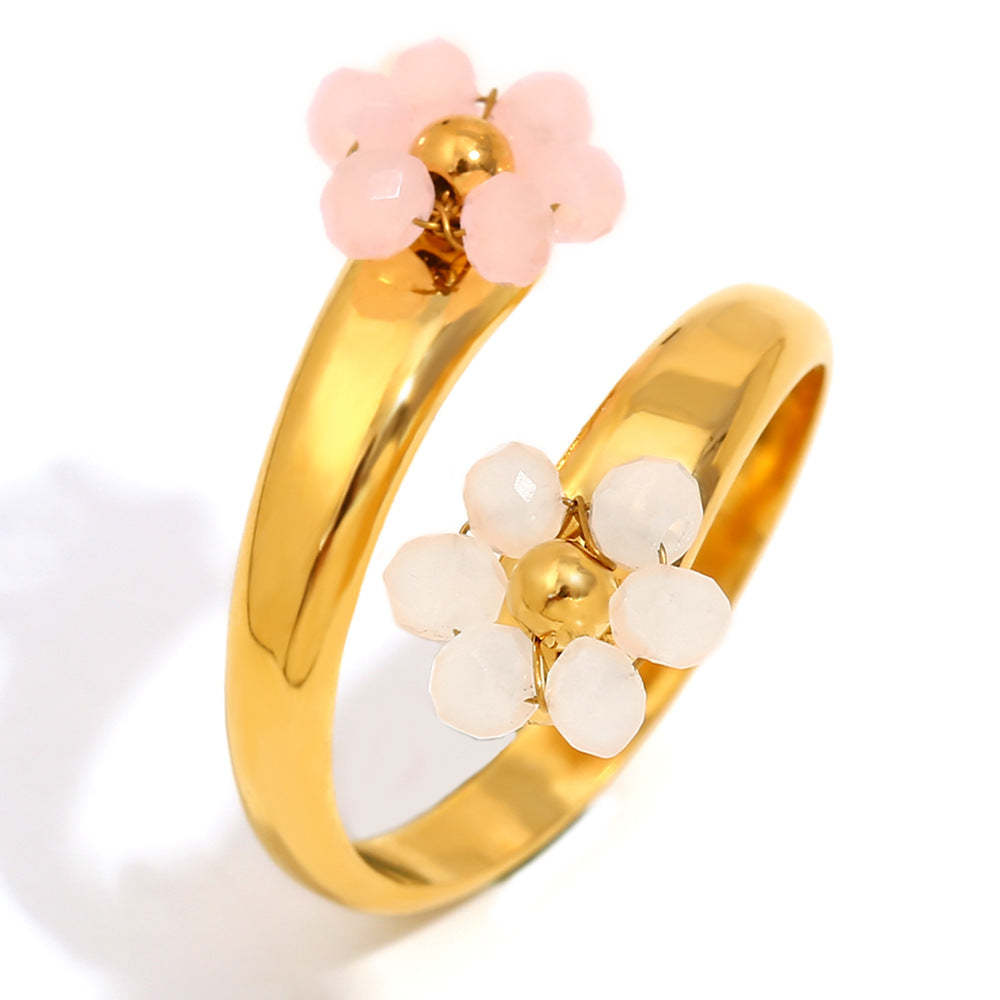 Minimalist Floral Stainless Steel Ring with 18K Gold Plating for Women
