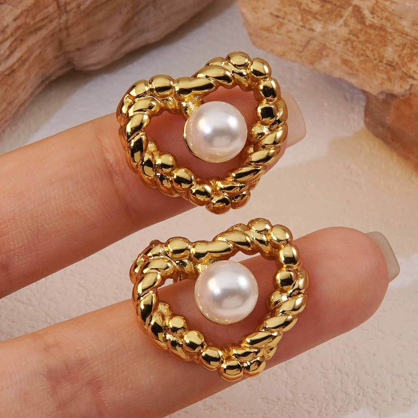 Sweet Heart Hollow Plated Stainless Steel Earrings for Women