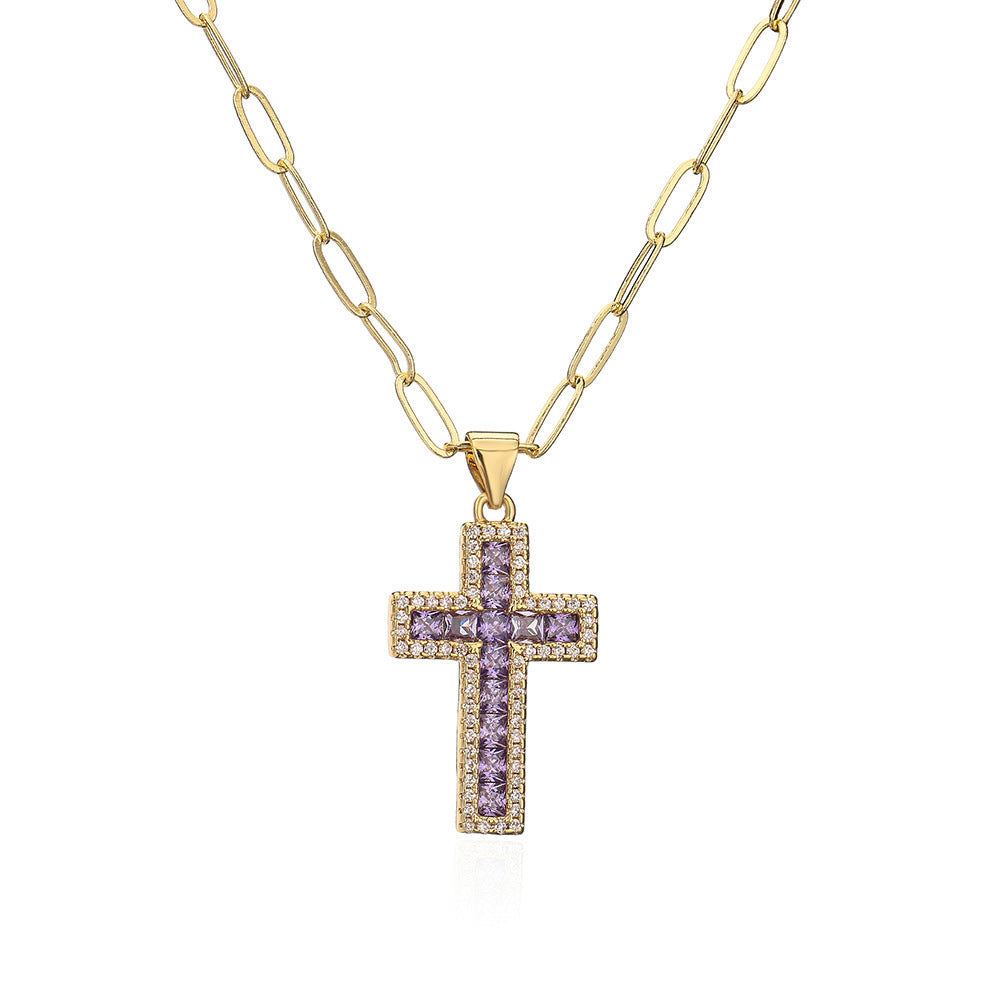Minimalist Geometric Pendant Necklace for Women with Copper Base Plated in 18K Gold and Zircon Inlay