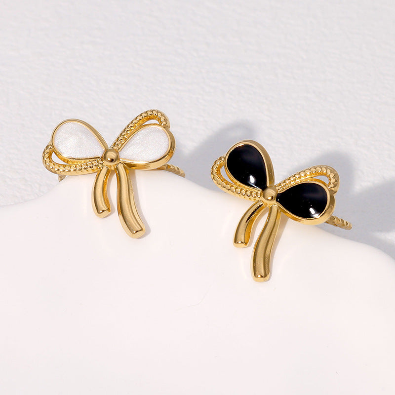 Minimalist Bow-Shaped Stainless Steel Plated Ring for Women with Adjustable Open Band