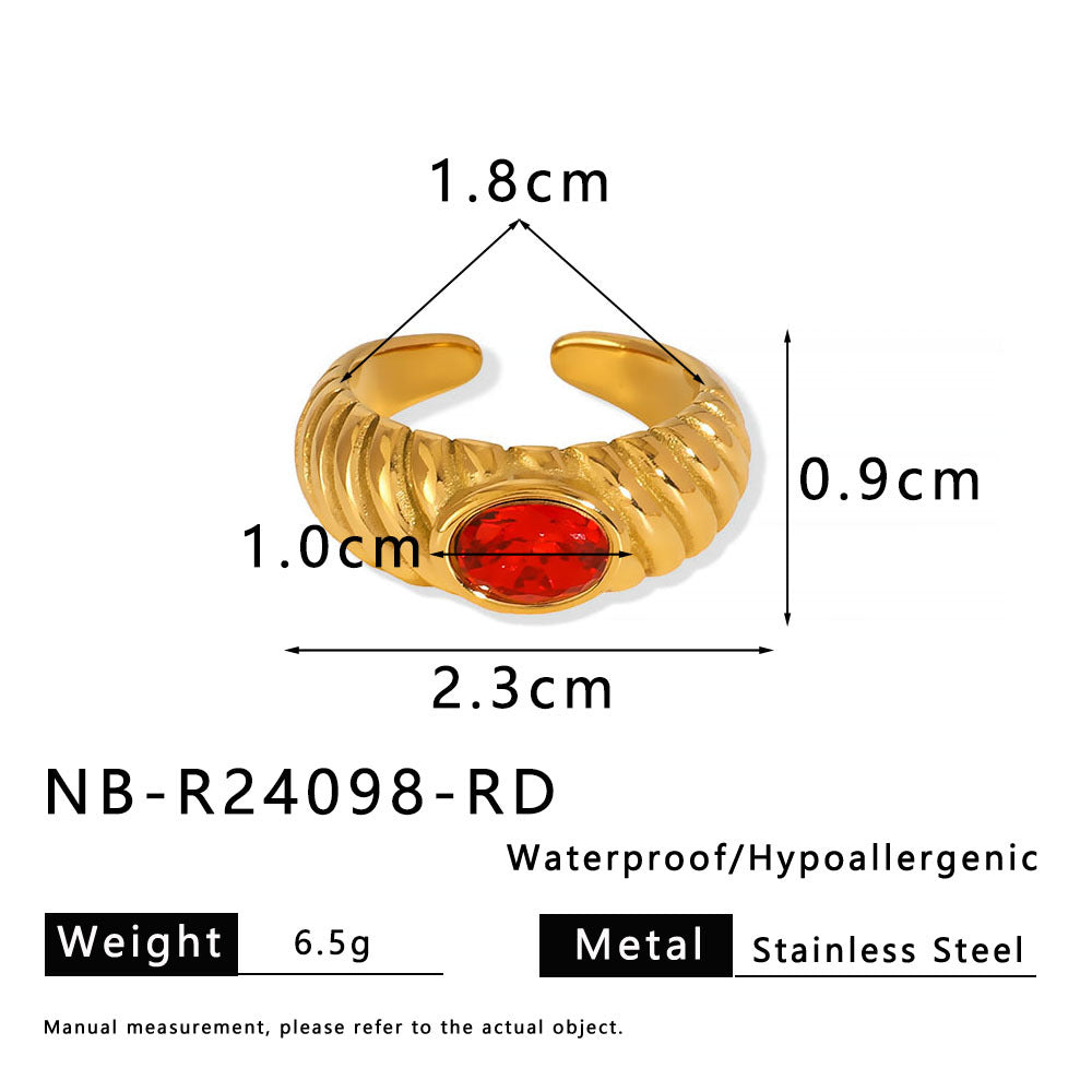 Vintage-Style Geometric Stainless Steel Ring with 18K Gold Plating and Multicolor Zircon Inlay for Women