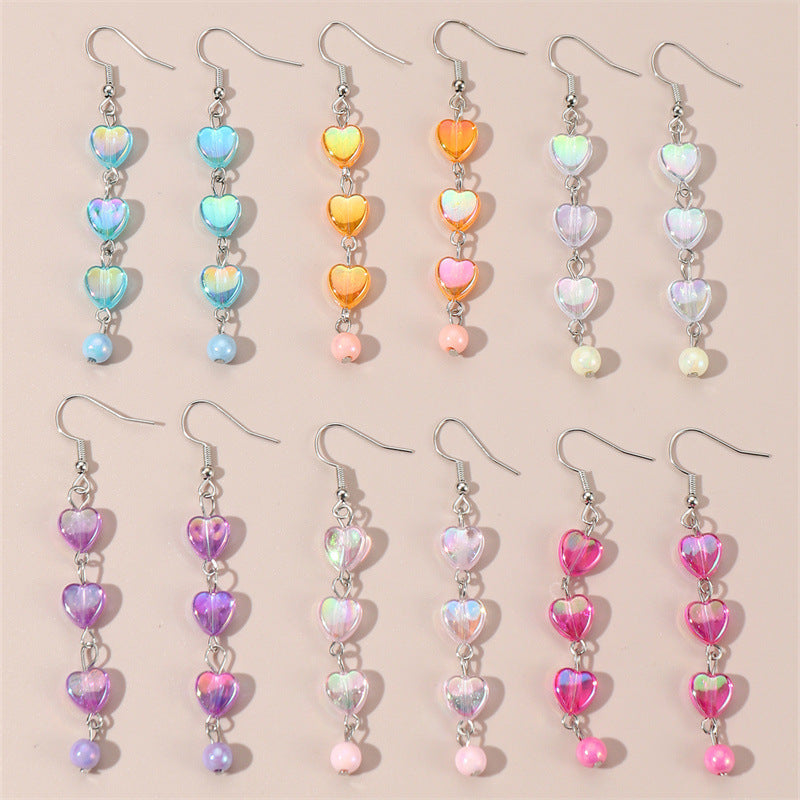 Conjunto de pendientes acrílicos de corazón y estrella minimalistas para niños con diseño colorido
