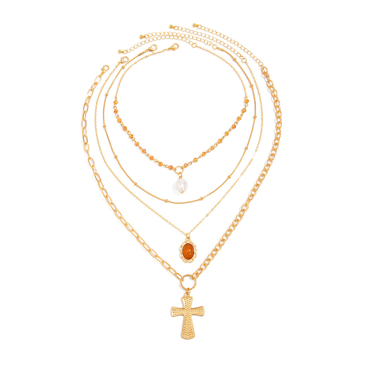 Vintage-Inspired Geometric Coconut Tree Cross Pendant Necklace for Women with Electroplated Alloy and Flat Cross Chain