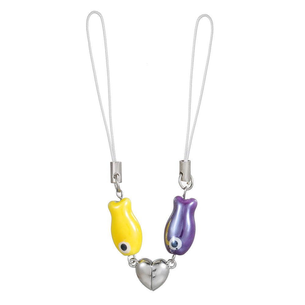 Sweet Minimalist Ceramic Fish Marine Life Metal Charm Keychain Phone Strap