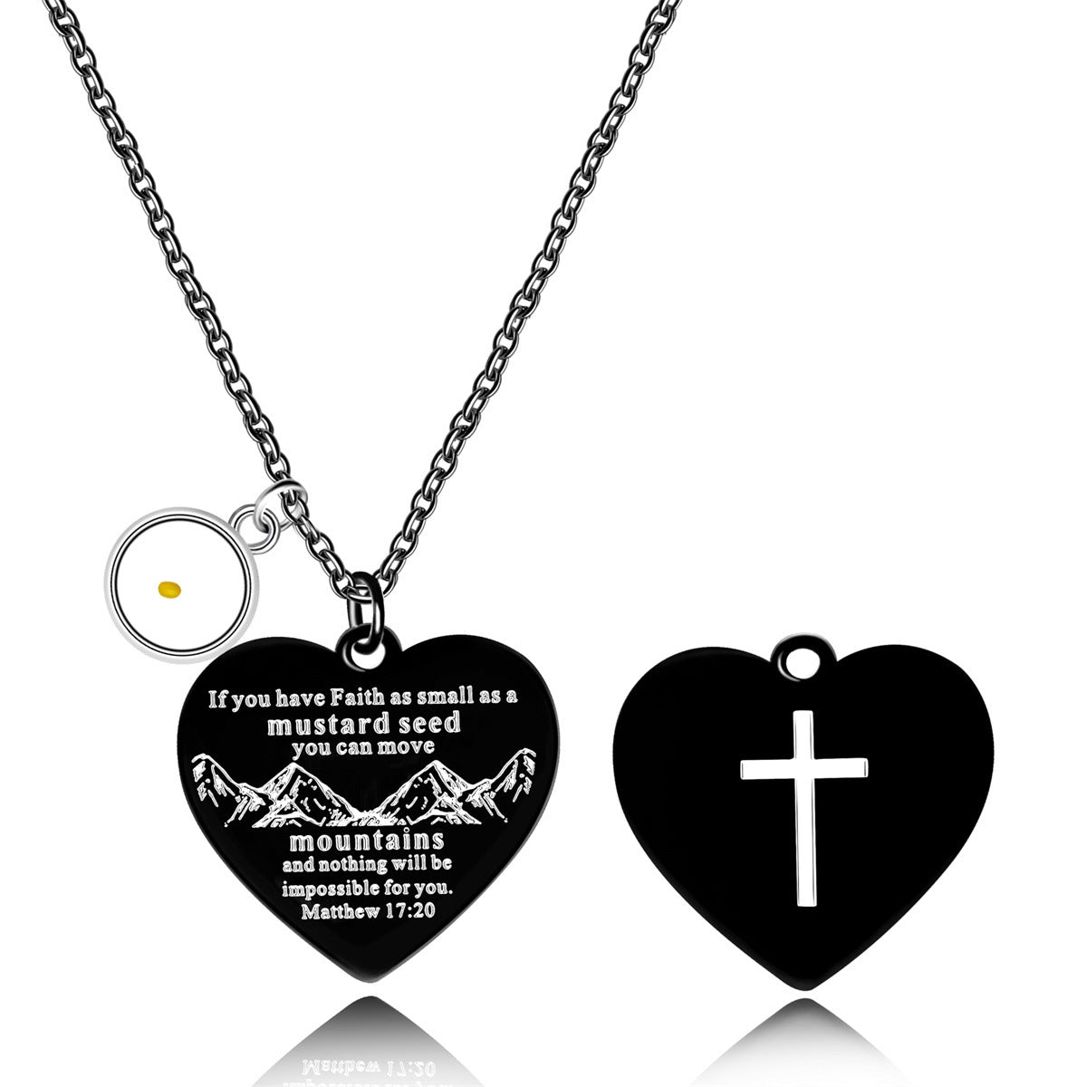 Collana con Ciondolo a Croce a Doppia Faccia in Acciaio Inossidabile con Versetto Biblico Personalizzato, Charm in Acciaio al Titanio Lucidato e Design Geometrico