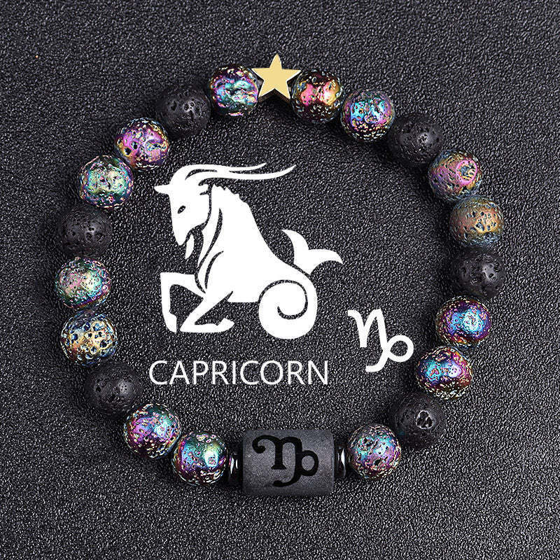 Casual Plated Volcanic Stone Star Beaded Bracelet 8mm Unisex Zodiac Jewelry