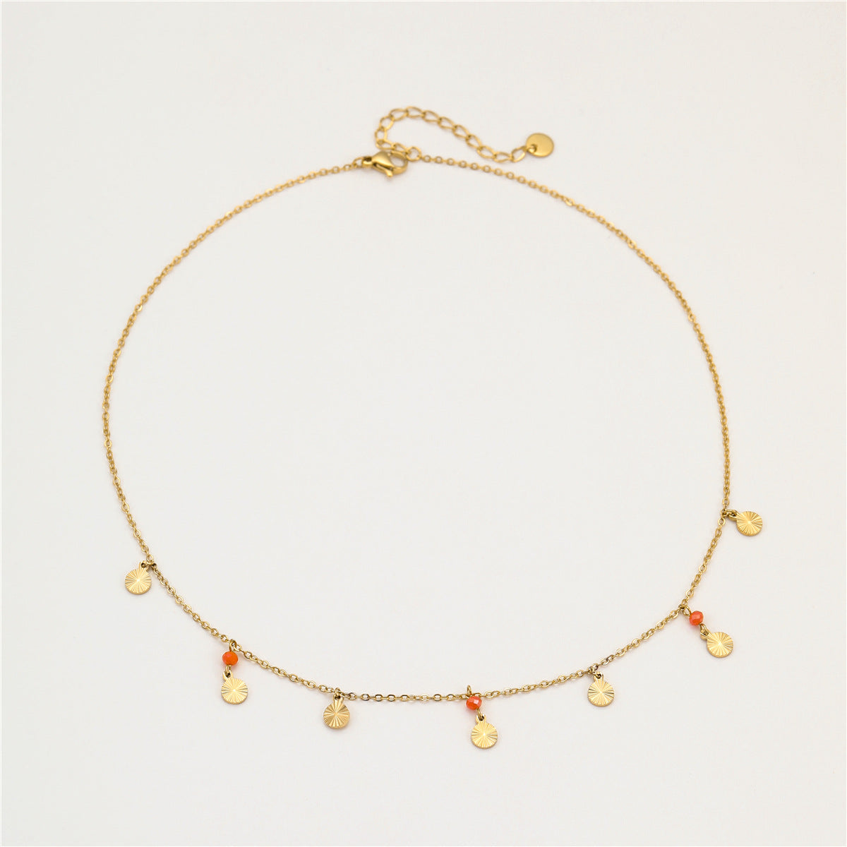 Fashionable OL Style Round Disc Pendant with Crystal Embellishments and Fringe Detail Stainless Steel Necklace for Women