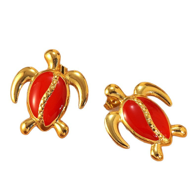 Sweet Drip Oil Animal Stainless Steel Turtle Earrings for Women