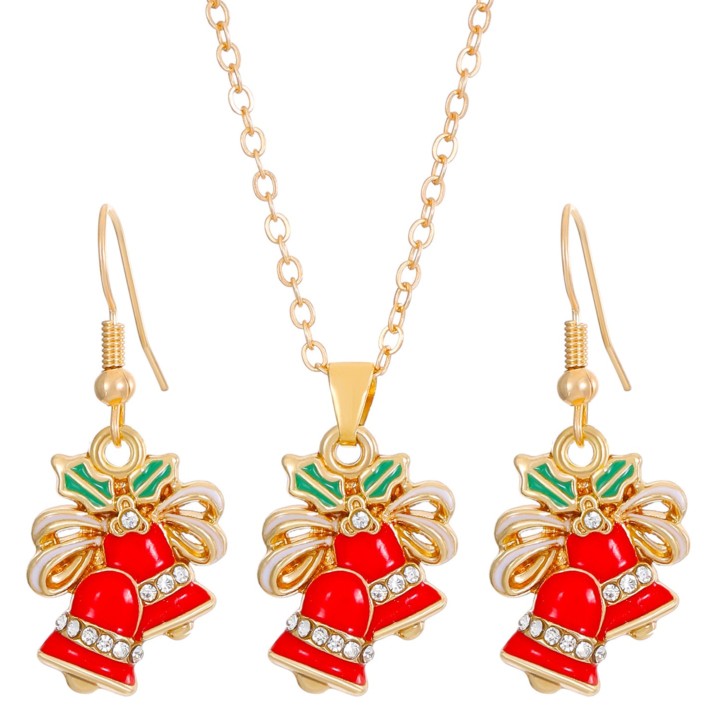 Conjunto de collar y pendientes con temática navideña para mujer, colgante de aleación con motivos de copo de nieve, Papá Noel y campana, joyería festiva minimalista electrochapada