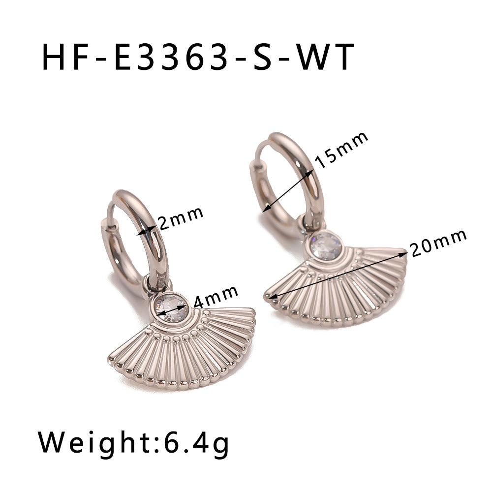 Orecchini Geometrici Vintage a Coda di Pesce a Ventaglio con Zircone Bianco e Smeraldo, Acciaio Inossidabile Placcato Oro 18K da Donna