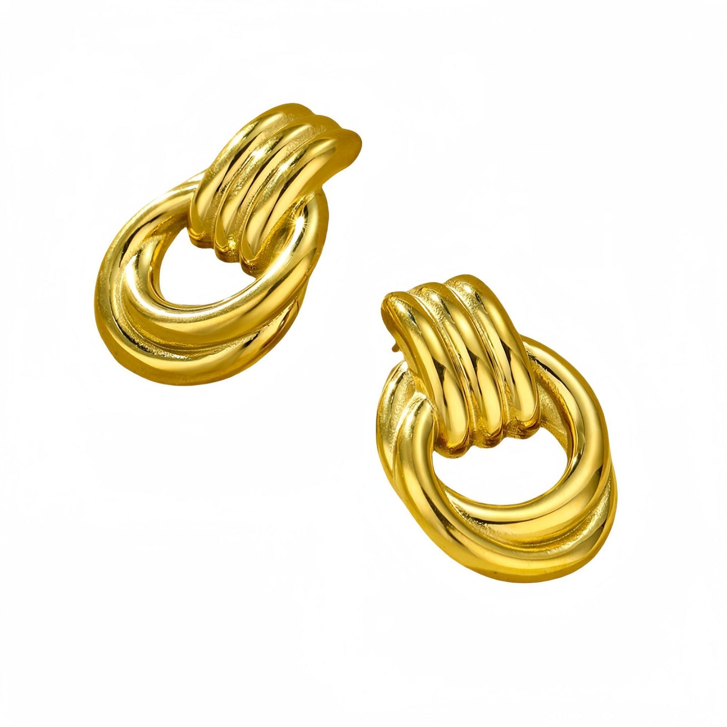 Minimalist Geometric Gold-Plated Titanium Steel Hoop Earrings for Women with Twisted Rope Detail