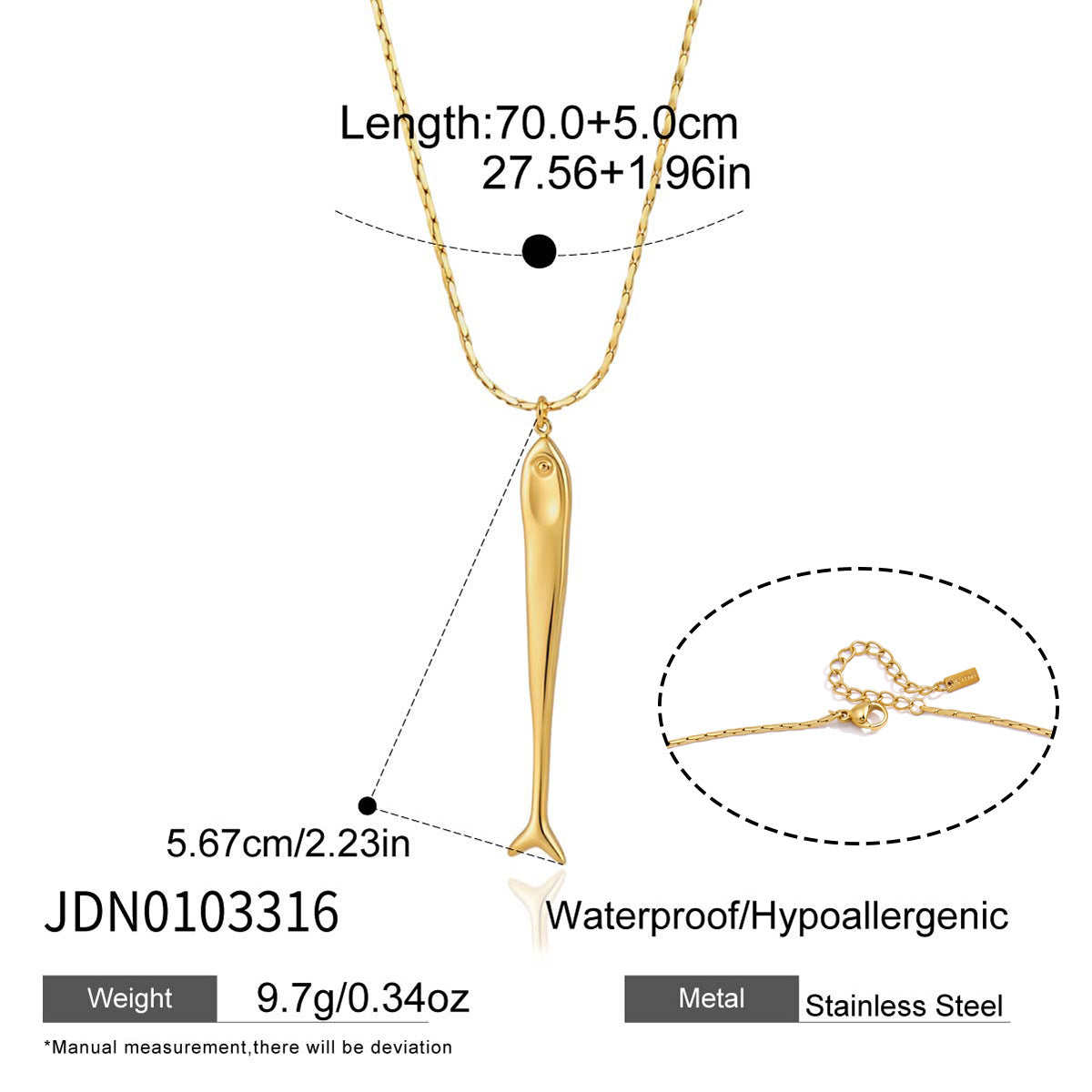 Fish Shape Titanium Steel Pendant Stainless Steel Plated Necklace and Earring Set for Women