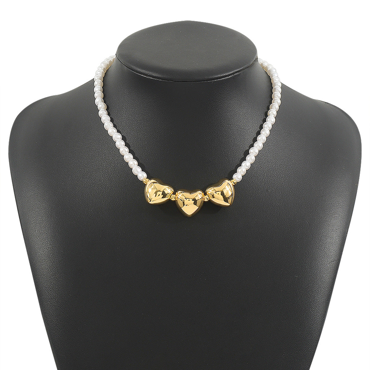 Collar vintage con colgante de corazón estilo perla barroca para mujer con acabado chapado y cadena a la clavícula