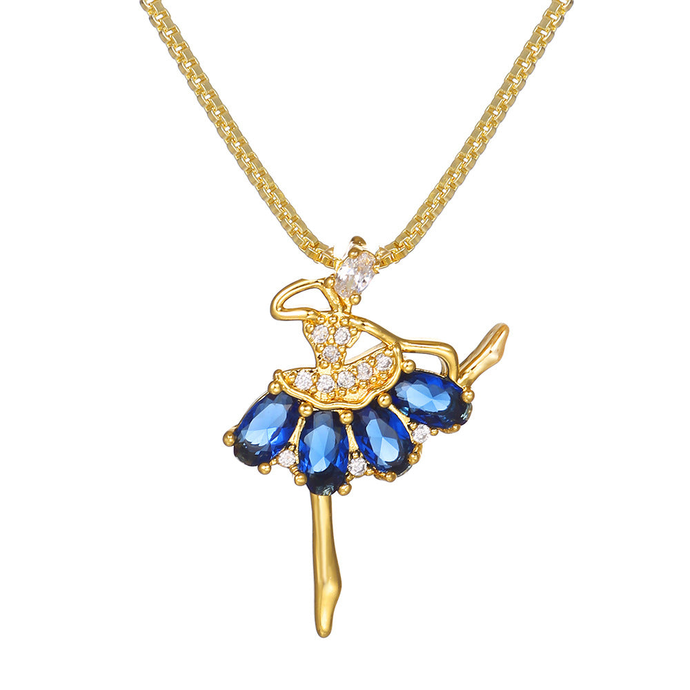 Sweet Geometric Brass Plated Cubic Zirconia Necklace with Box Chain for Women