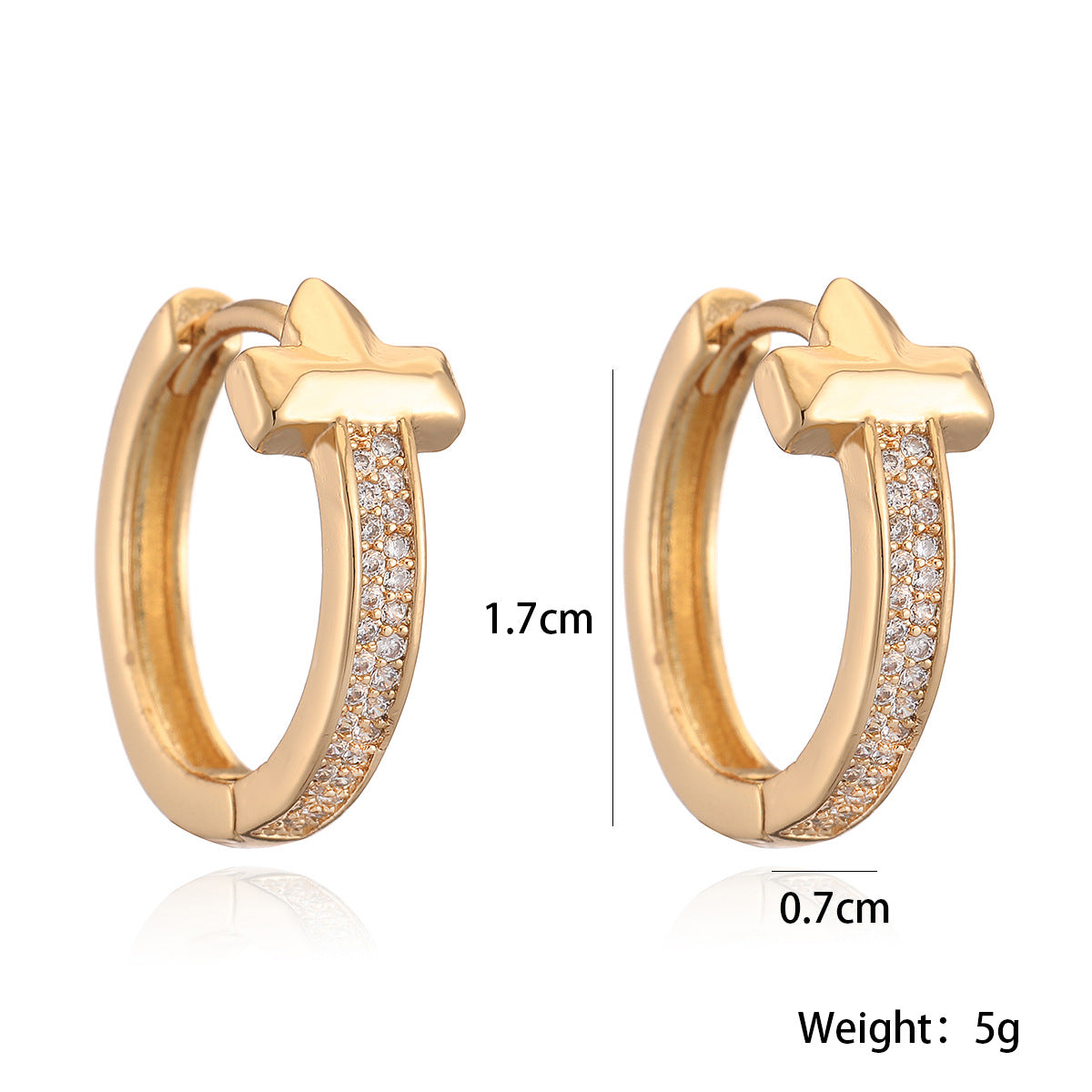 Orecchini a Cerchio Geometrici Minimalisti da Donna, Base in Rame con Placcatura in Oro 18K e Zirconi Micro-Incastonati