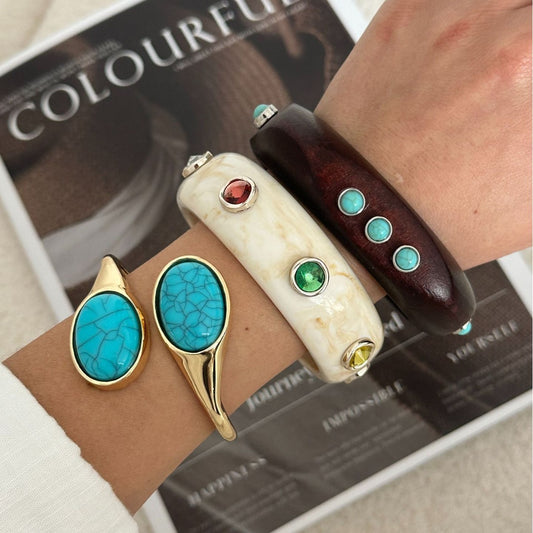 Pulsera de puño de resina con gema geométrica minimalista vintage