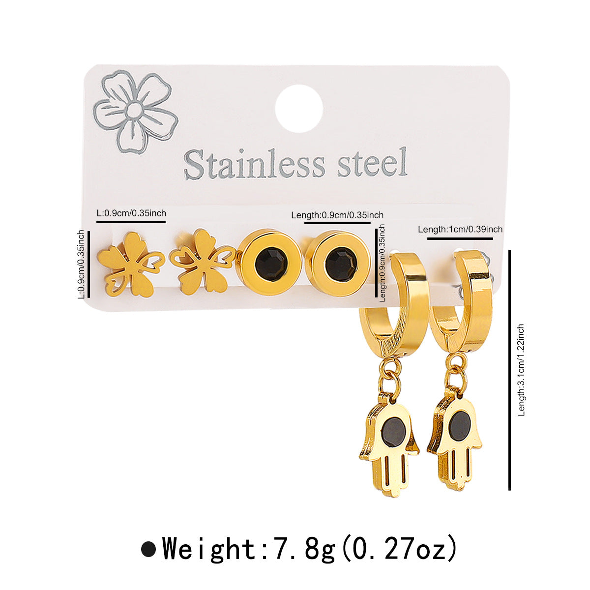 Ethnic Vintage Style Geometric Stainless Steel Earrings Set with Eye Motif and Enamel Finish