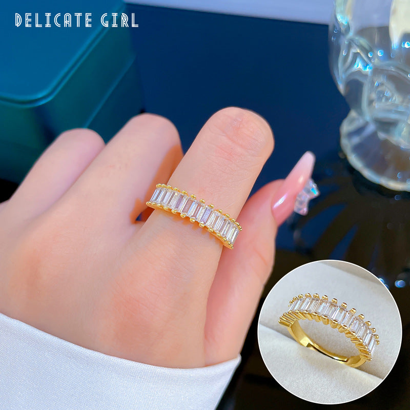 Anello Aperto Geometrico da Donna in Ottone con Intarsio di Strass Corona Design Anello da Dito Stile Minimalista per Regalo di Compleanno
