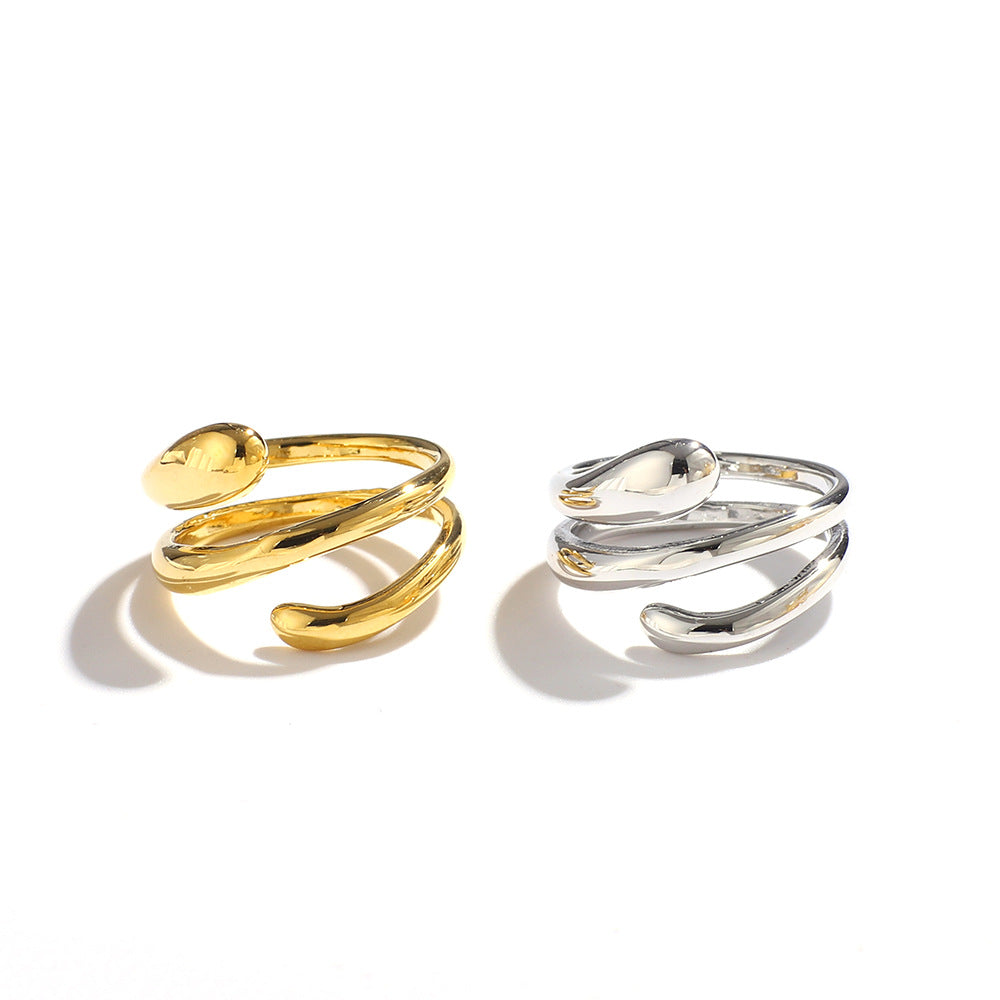 Anello multistrato minimalista in acciaio inossidabile lucidato da donna con forme geometriche e a goccia e placcatura sottovuoto in oro 18 carati