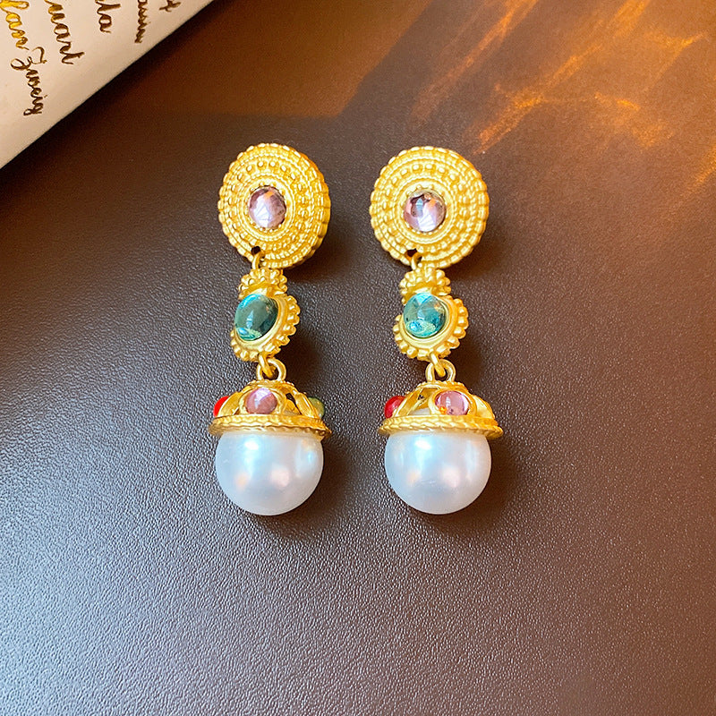 Vintage Pearl Drop Earrings with Gold Plating Stainless Steel Posts for Women
