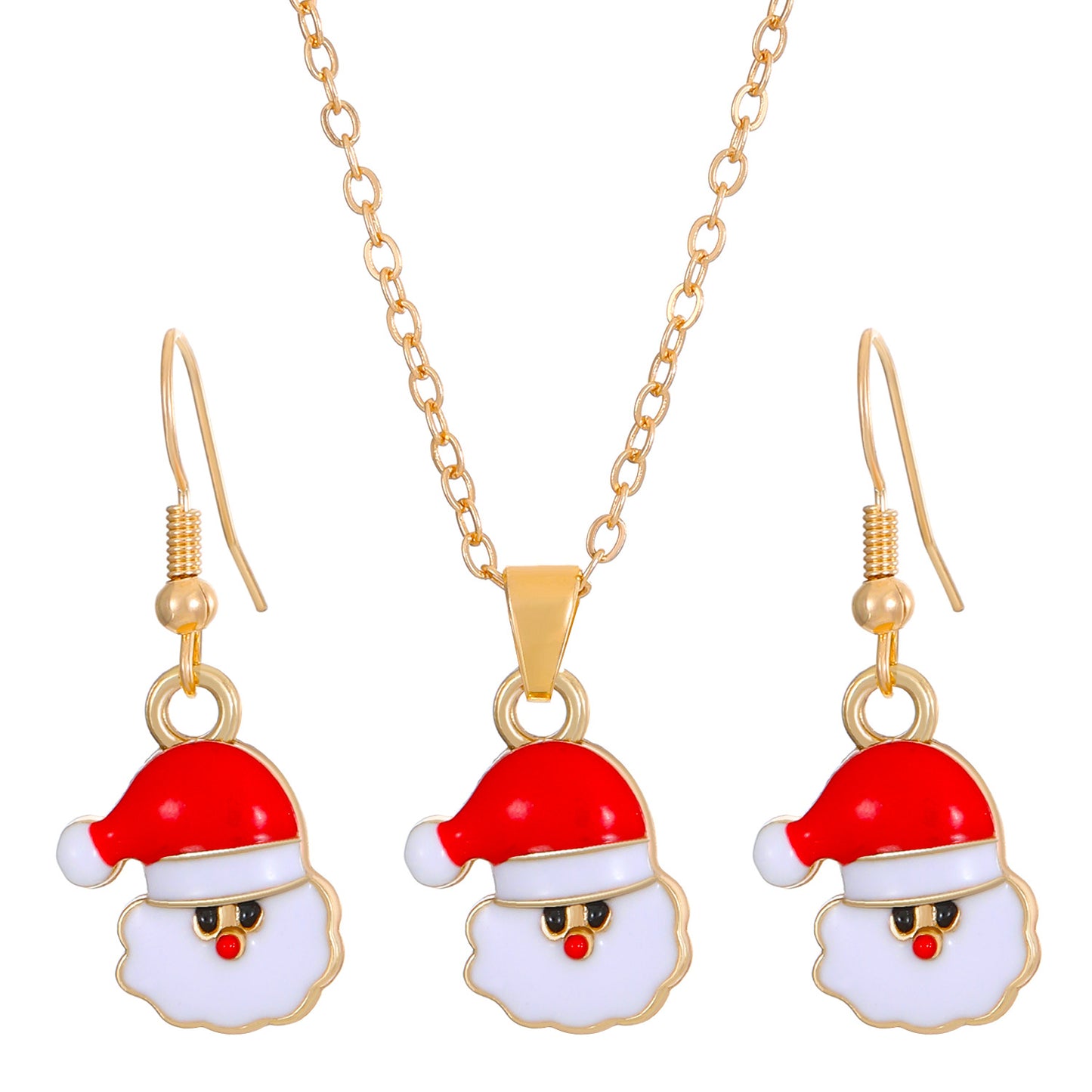 Conjunto de collar y pendientes con temática navideña para mujer, colgante de aleación con motivos de copo de nieve, Papá Noel y campana, joyería festiva minimalista electrochapada