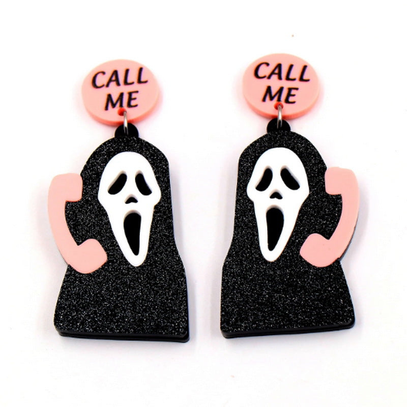Orecchini asimmetrici in acrilico per Halloween con lettere glitterate, motivi di zucca, fantasma, teschio, scheletro e ragno