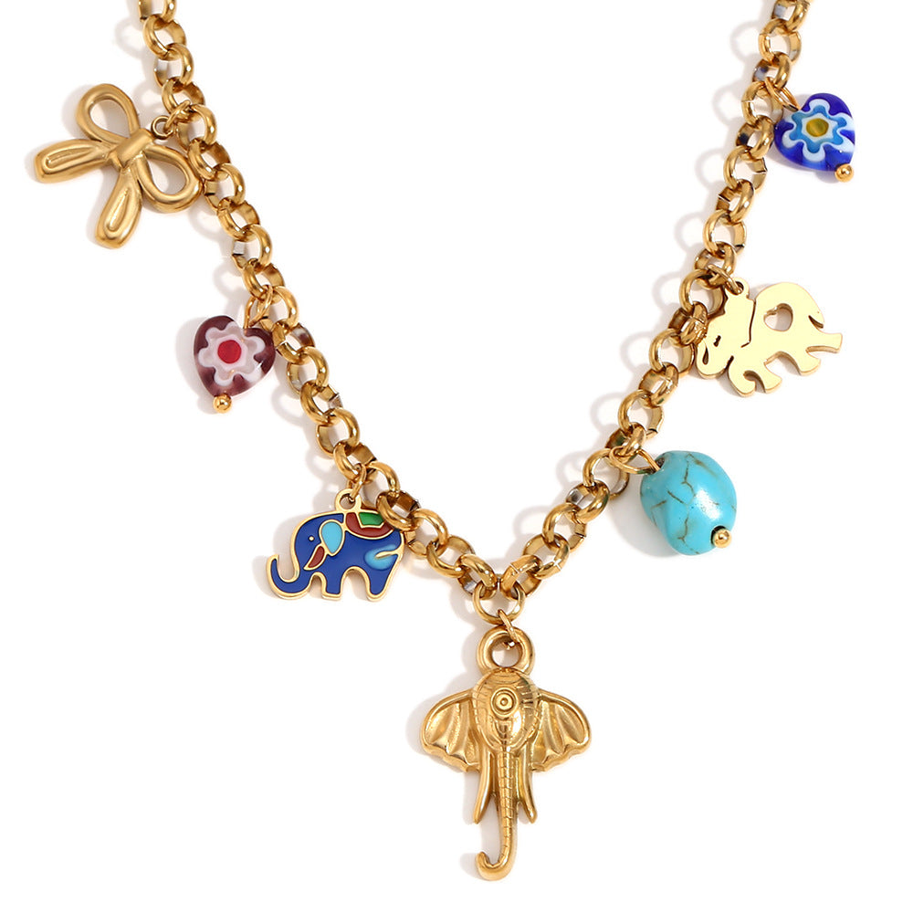Minimalist Geometric Animal Pendant Necklace for Women Stainless Steel with 18K Gold Plating Handmade Chain