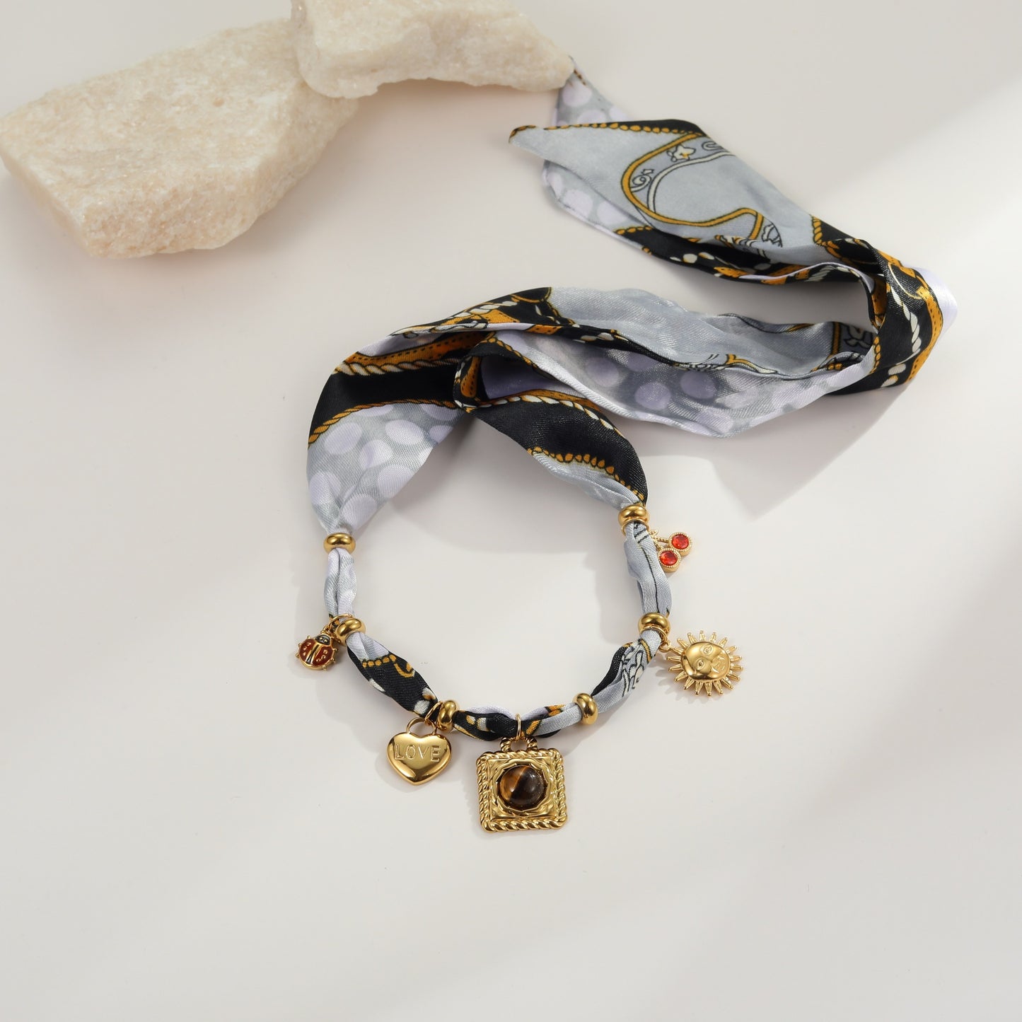 Vintage-Inspired Geometric Tiger Eye Pendant Necklace in Stainless Steel with Plated Finish for Women