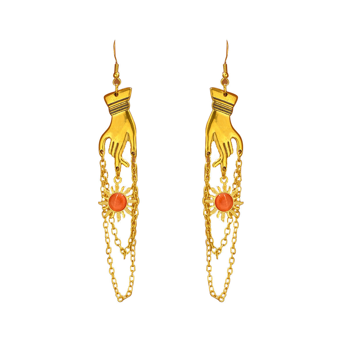 Orecchini da donna in lega di zinco con geometria a forma di mano stile Hiphop e strass a micropavé