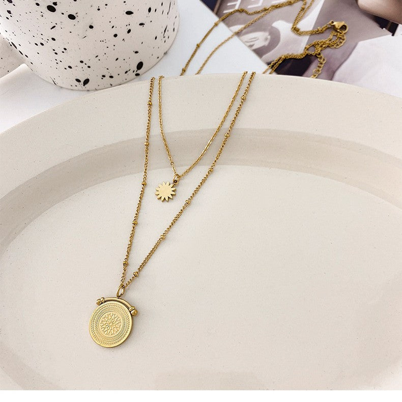 Collana a Doppio Strato in Acciaio al Titanio a Ottagramma Geometrico in Stile Vintage da Donna con Finitura Galvanizzata, Ipoallergenica e Resistente allo Sbiadimento