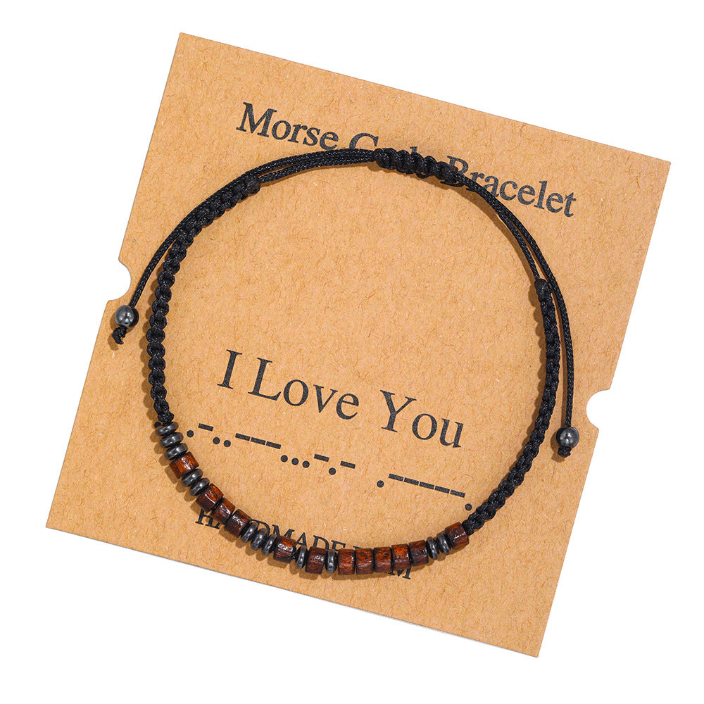 Morse Code Letter Number Wood Bracelet for Unisex