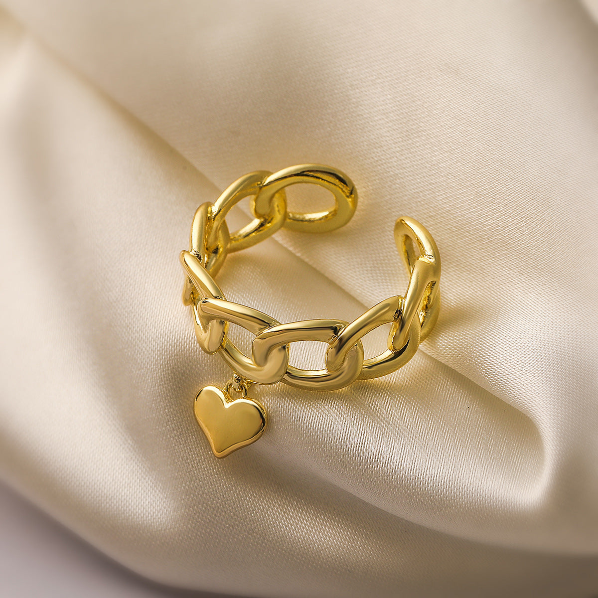 Anello in Rame a Cuore Geometrico con Placcatura in Oro 18K per Donna, Anello Fascia Aperta Minimalista Ispirato al Vintage