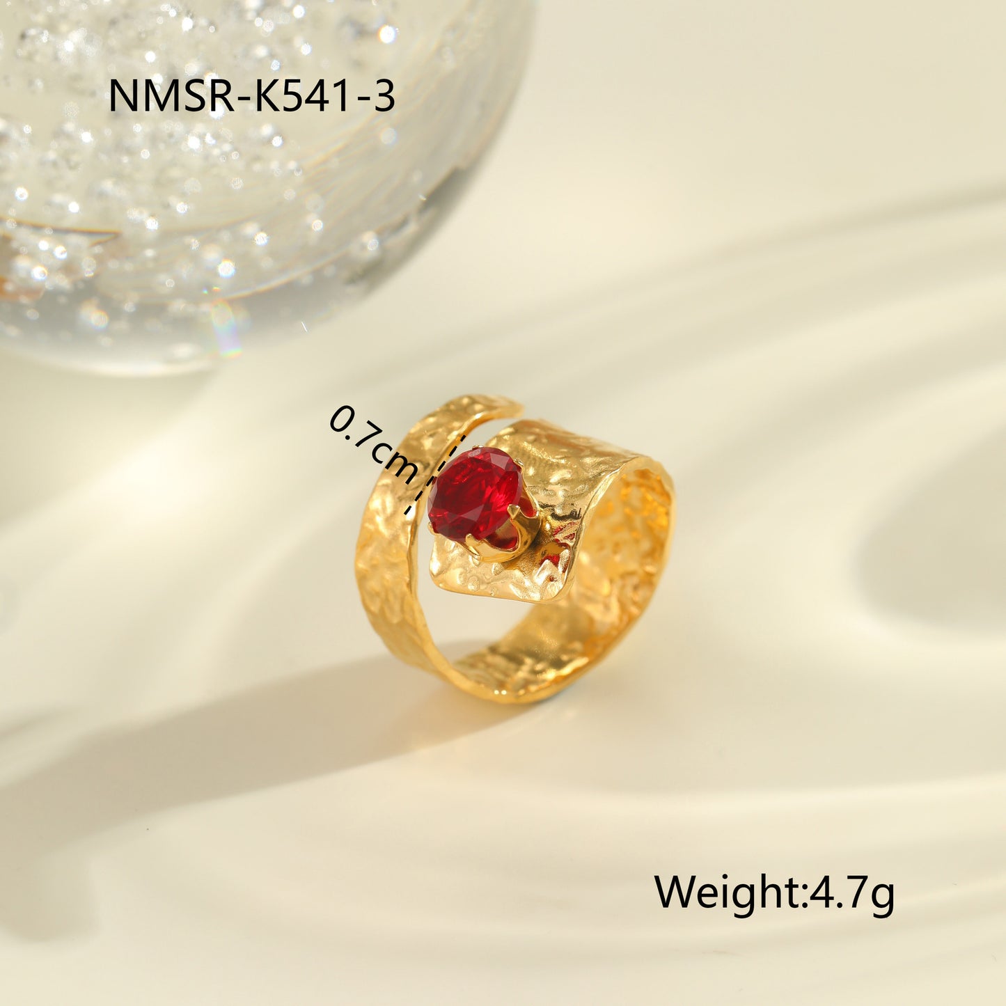 Anello da donna minimalista geometrico in acciaio al titanio con intarsio in zircone rosso regolabile a fascia aperta