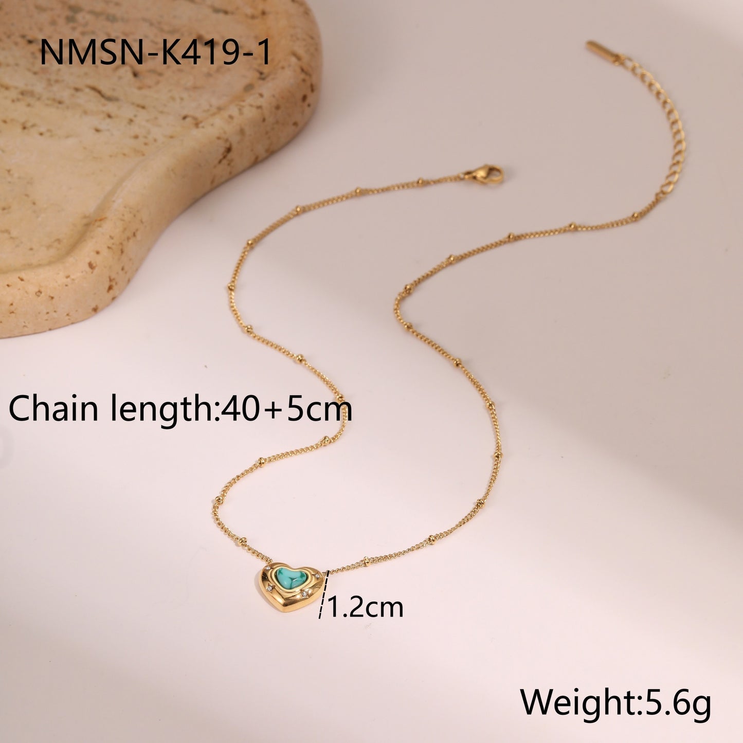 Fashionable Heart-Shaped Natural Stone Pendant Necklace in Titanium Steel with Plated Finish for Women