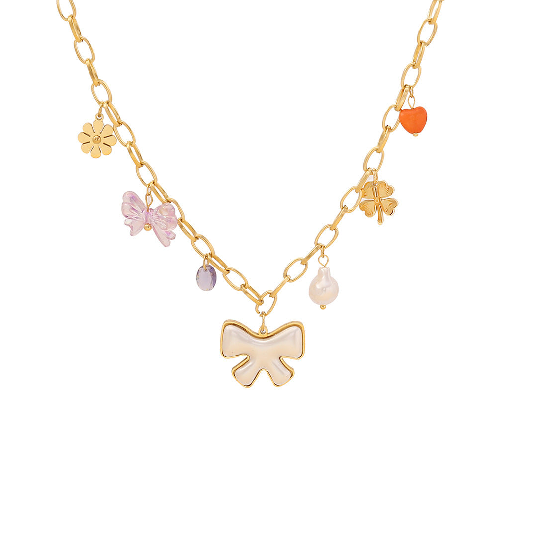 Fashionable Bow-Knot Stainless Steel Necklace with Plated Finish for Women