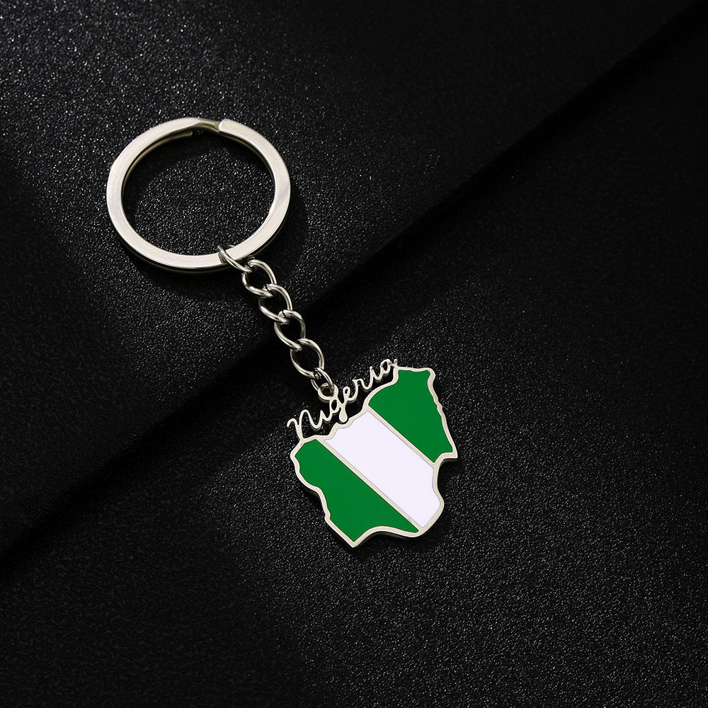 Portachiavi con mappa della bandiera nigeriana in stile europeo Ciondolo in acciaio inossidabile Accessorio decorativo etnico unisex