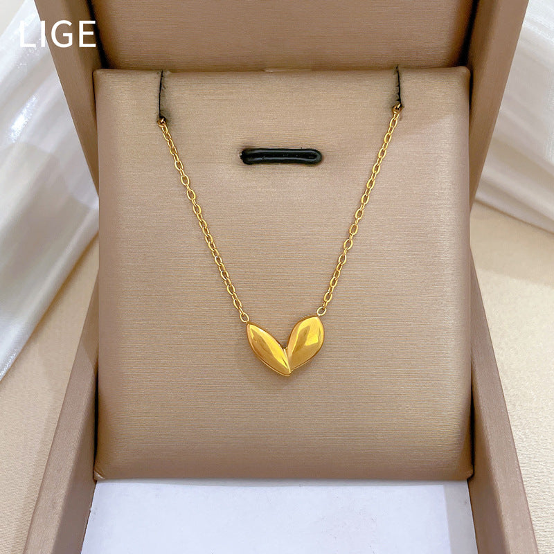Minimalist Geometric Gold-Plated Titanium Steel Necklet for Women with Plant Bud Pendant