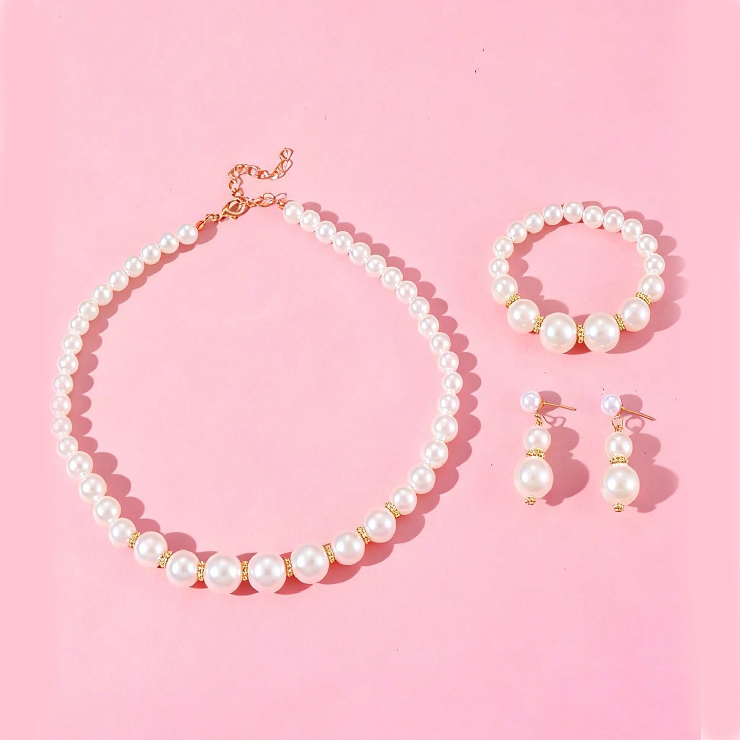 Dulce collar de perlas de estilo vintage para niñas con colgante geométrico en cadena de perlas para edades de 3 a 10+ años