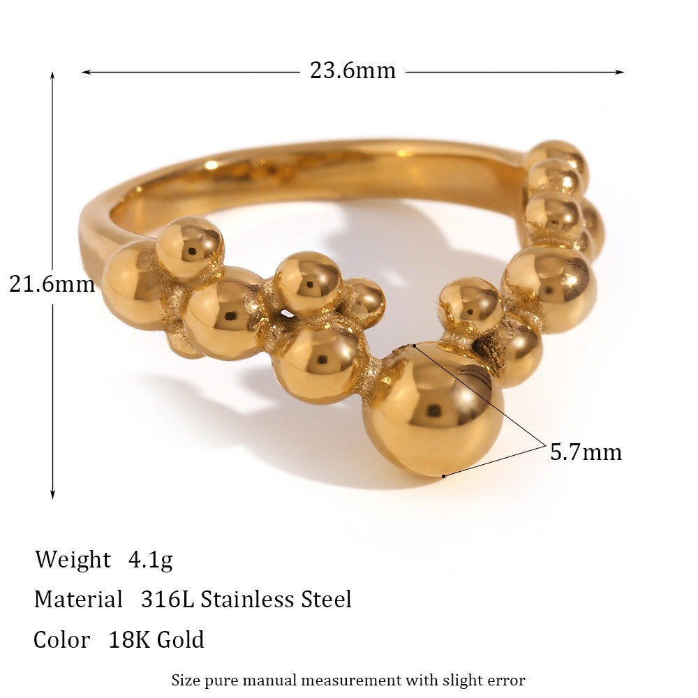 Vintage-Style Geometric Titanium Steel Ring Set for Women with 18K Gold Plating and Enamel Finish
